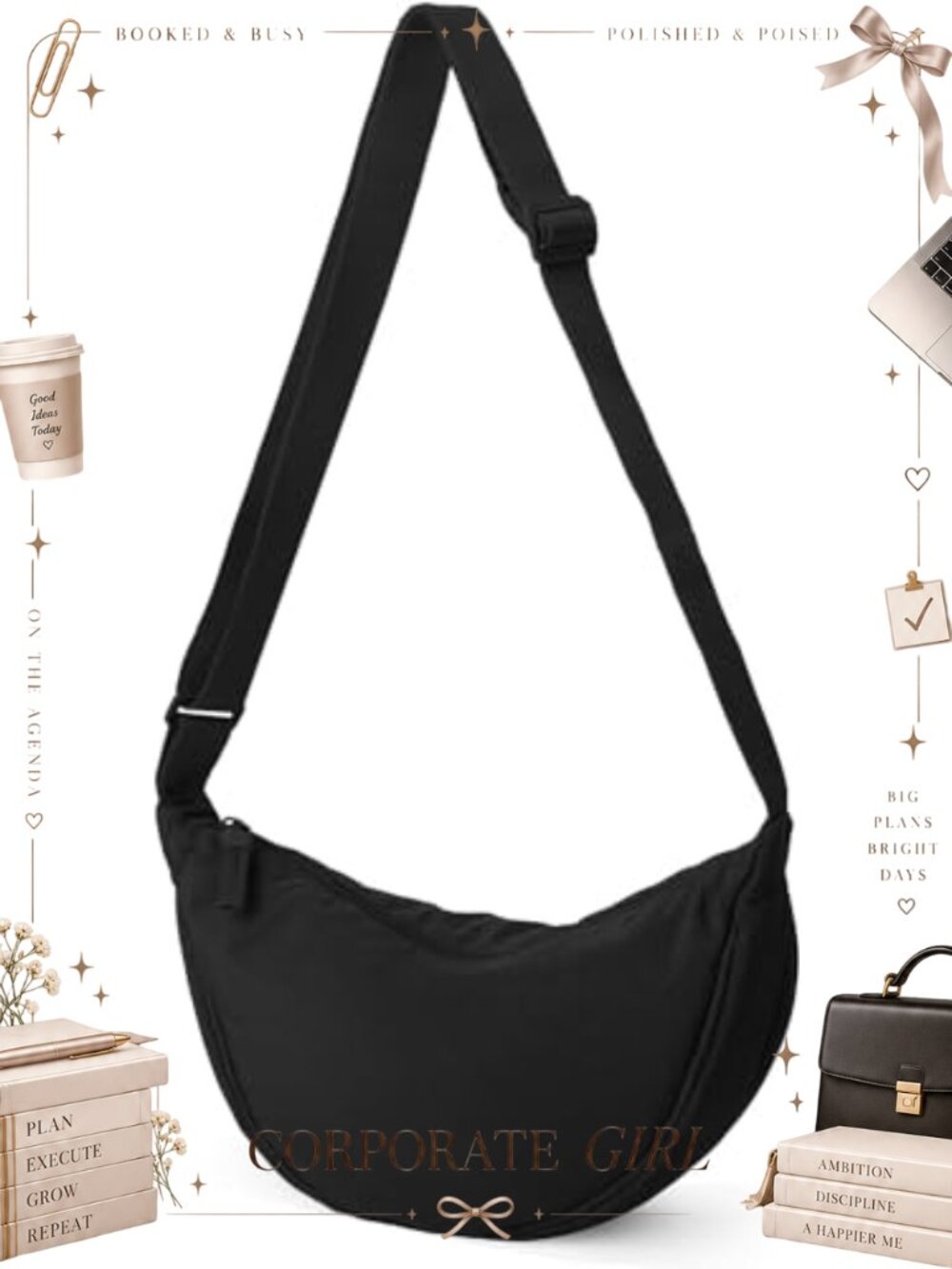 Unisex Nylon Crescent Crossbody Bag Hobo Sling Shoulder Purse Adjustable Strap